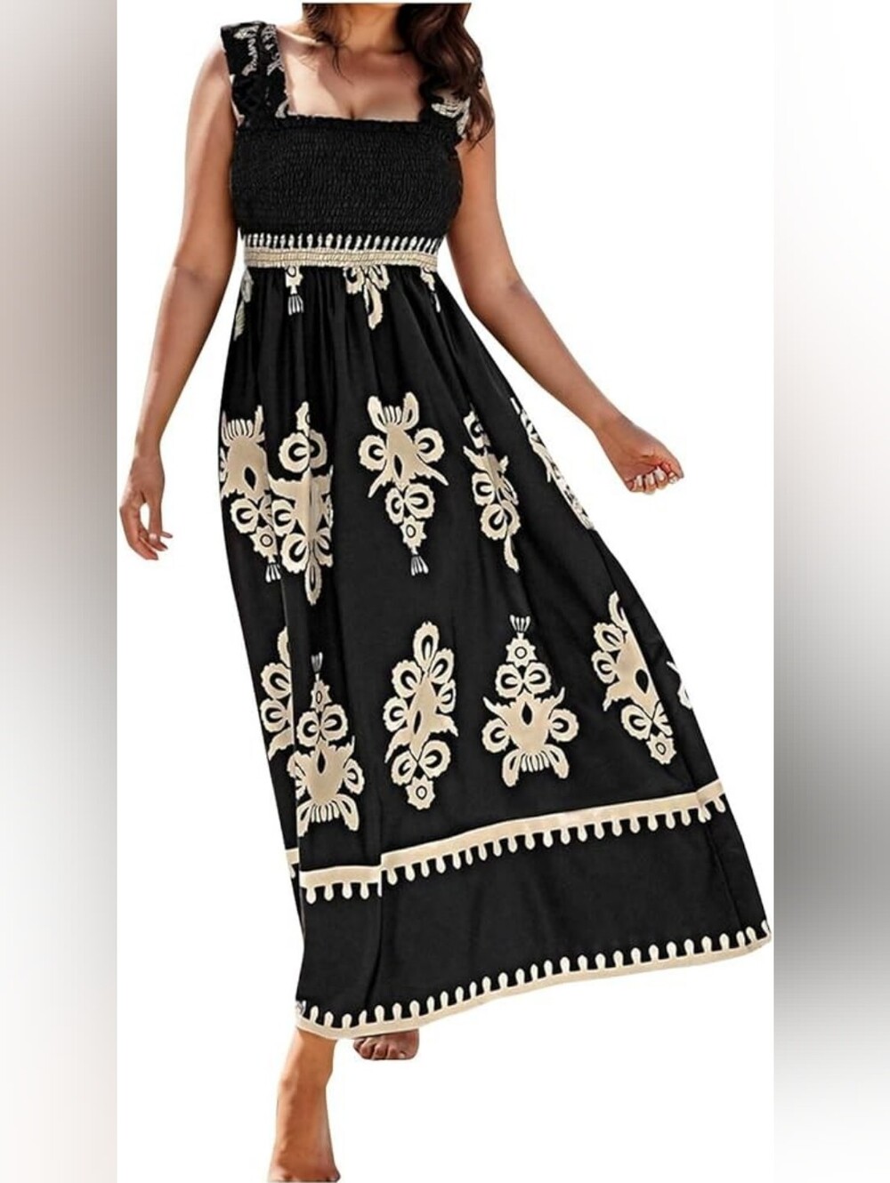 Elegant Black and White Floral Maxi Dress